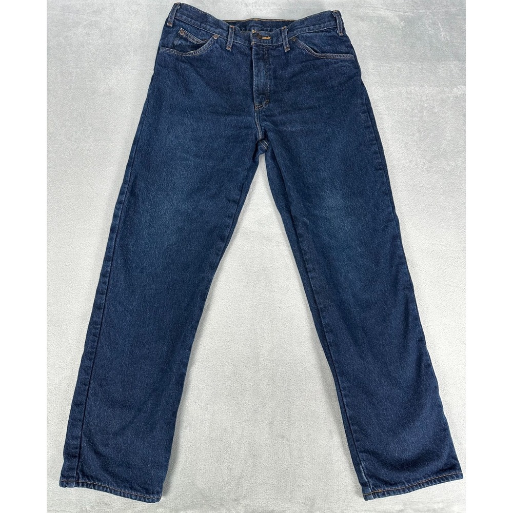 Dickies Jeans Men's 34 X 34 Dark Blue Denim Relaxed Fit Flannel Lined Workwear